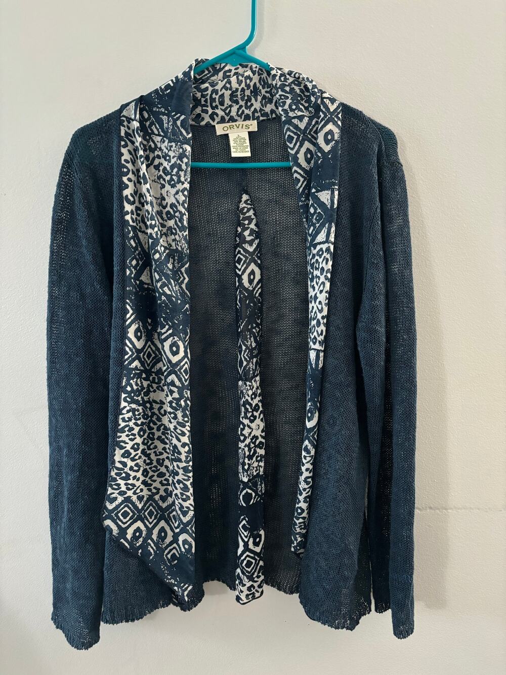 Orvis Sweater Womens Large Blue Linen Cardigan Coastal Grandma Knit Beachy